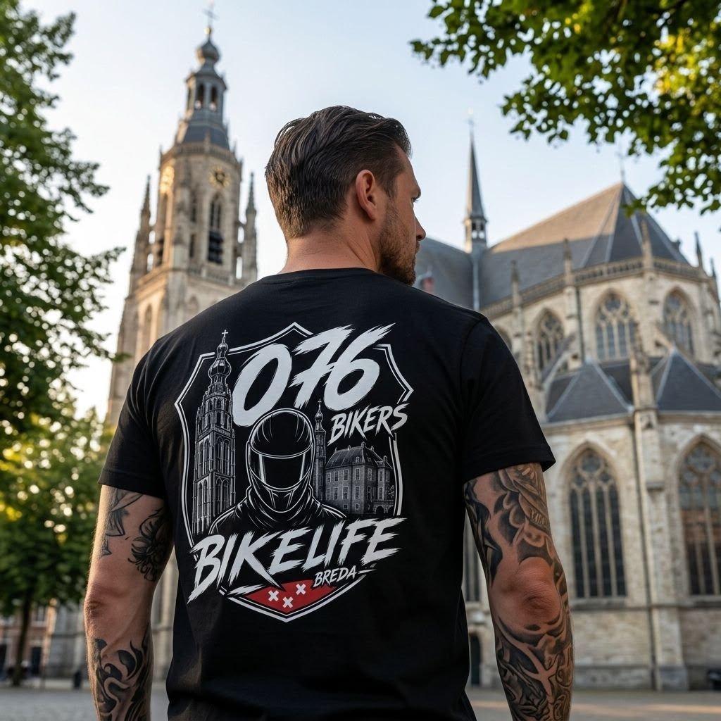 Zwart T-shirt met het Bikelife-logo op de rug